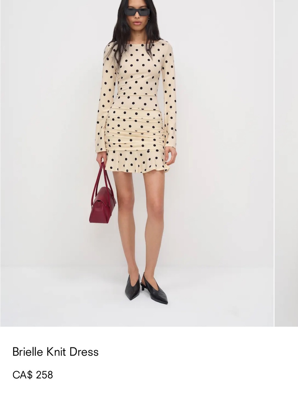 Reformation Brielle Knit Dress Crème with Black Polka Dots